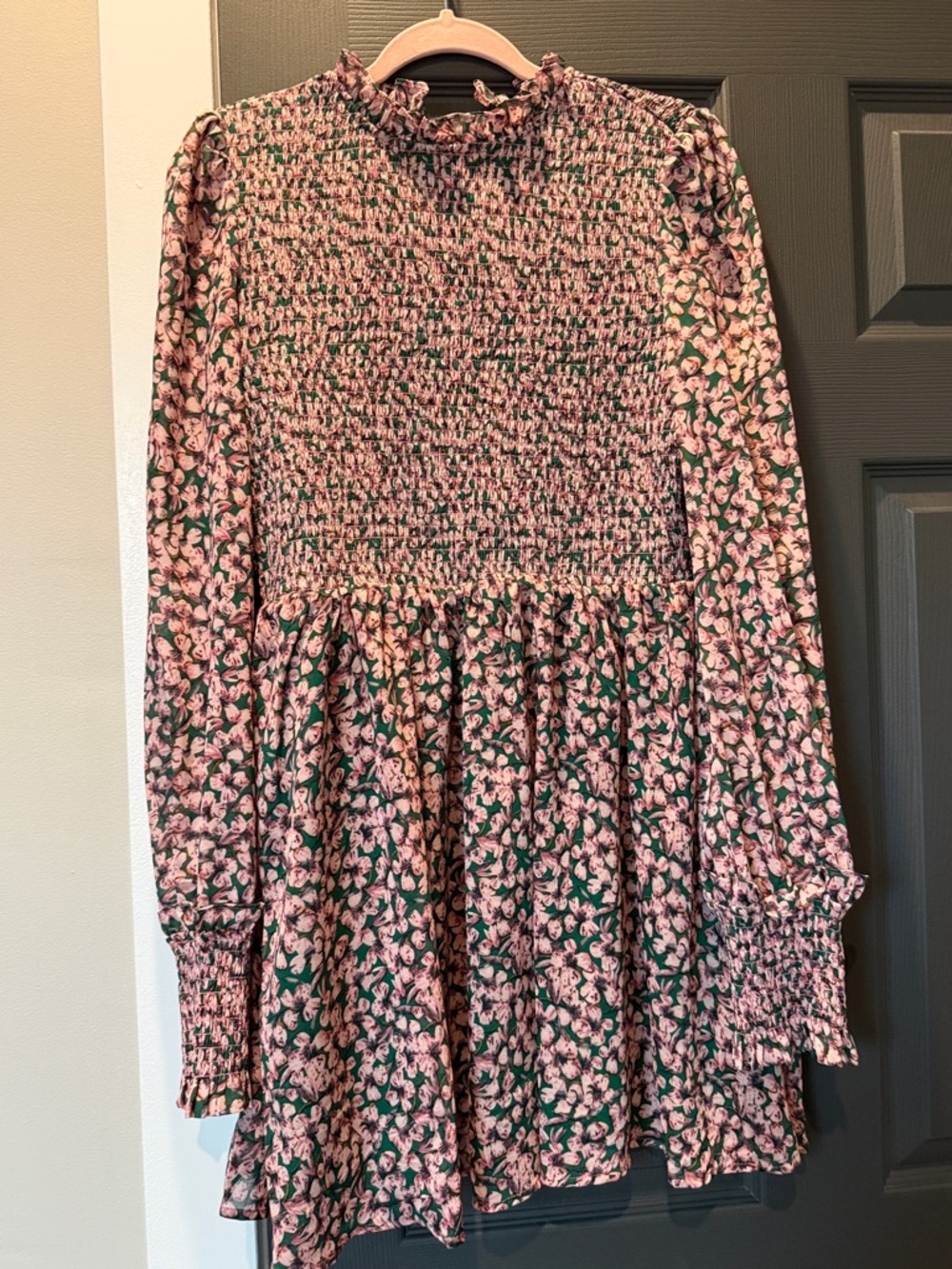 Floral Smocked Long-Sleeve Dress - Pink & Green
